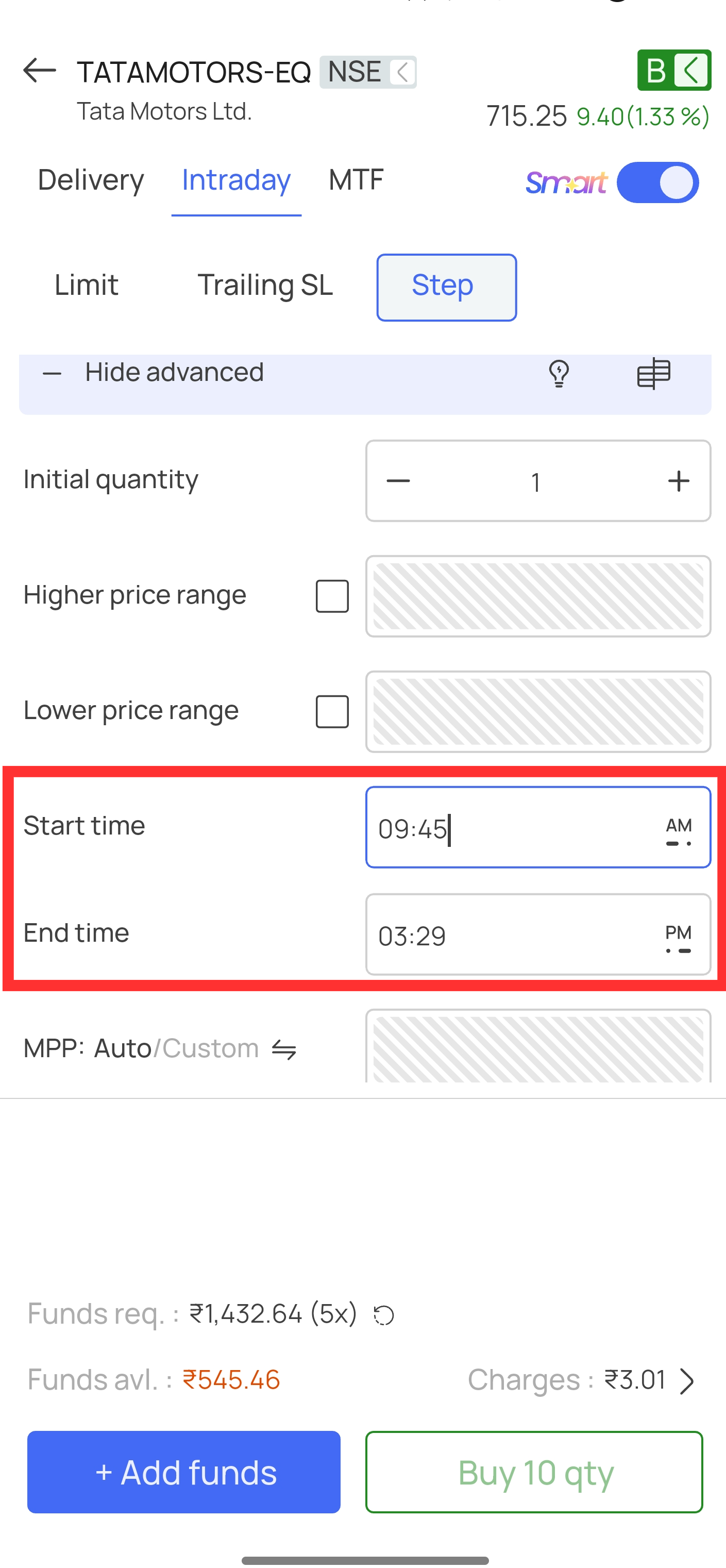 FYERS App - Smart Limit Validity (End Time)
